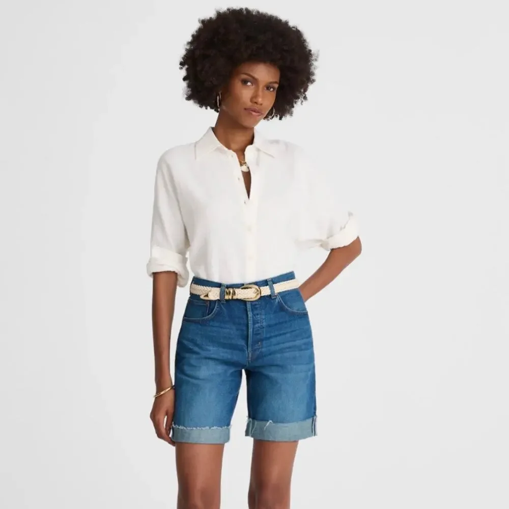 Madewell 33 WAIST Baggy Cuffed Button-Fly Mifflin Wash Denim Jean Shorts NWT
